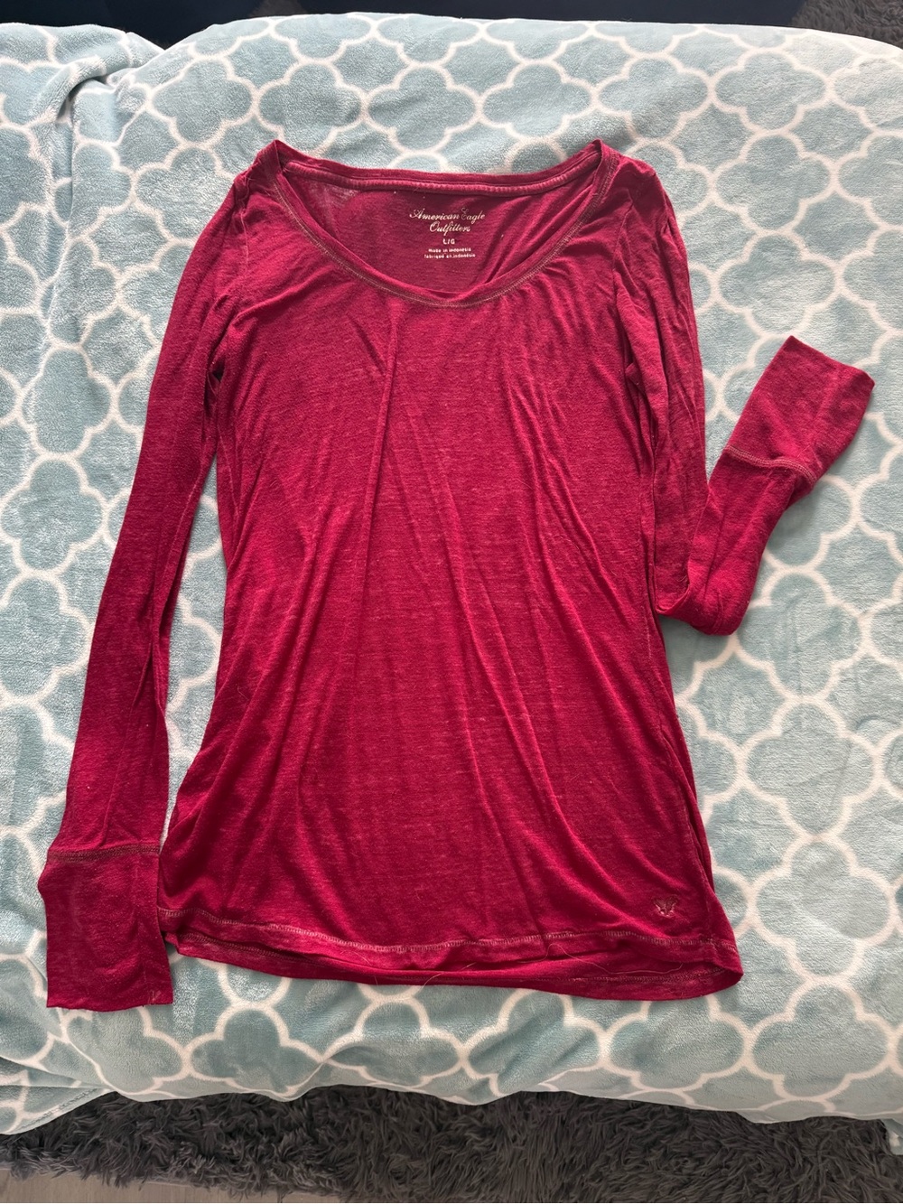 American Eagle Outfitters Long Sleeve Scoop Neck Top - Raspberry Red